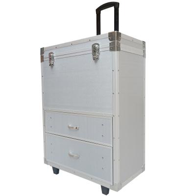 China Custom 2 Drawer Trolley Case China Shooter Travel Case Rolling Pro Flight Aluminum Case With Drawers for sale