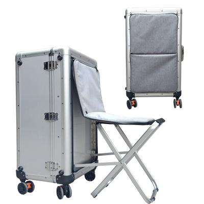 China Built in Chair Hidden Folding Furnish Design Suit Case Aluminum Travel Luggage Trolley Case For Suitcase for sale