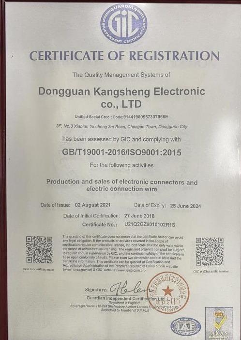 ISO9001 - Dongguan Kangsheng Electronics Co., Ltd.