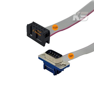 China Electronic dsub db9 idc 2.54mm pitch 9pin 10pin male female connector plug gray flat ribbon cable assembly for sale