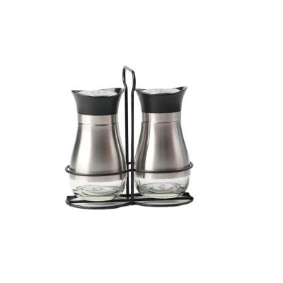 China Viable wholesale glass canister set with holder/glass salt shaker and pepper shaker set with metal holder,spice jar for sale