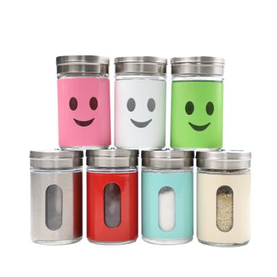 China Small Viable Stainless Steel Spice Container Salt And Pepper Shaker Glass Spice Jar for sale