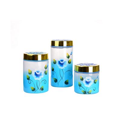 China Sustainable Applique Designed Glass Food Storage Tub for sale