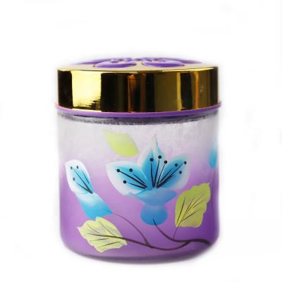 China Sustainable glass food jar with handpainting colors for sale