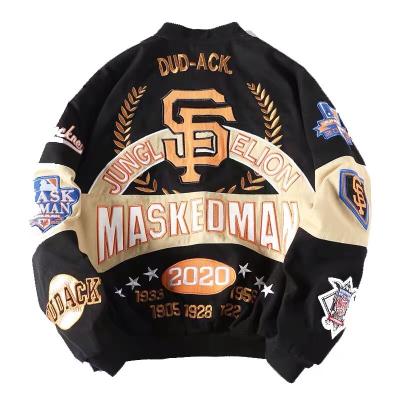 China Breathable Wholesale Custom Logo Casual Bandana Embroidered Oversized Denim Baseball Bomber Jacket Men for sale