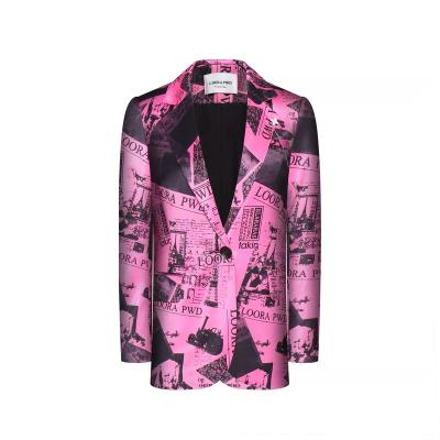 China 3d brand breathable custom ladies all over blazer print bandana slim sleeve fashion women patchwork blazer jacket long for sale