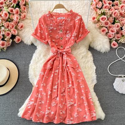 China French Dry Cleaning Girls' S Dress Lace Up Latest Short Casual Wear 2021 New Design Sleeve Dress Women's Pink Dress for sale