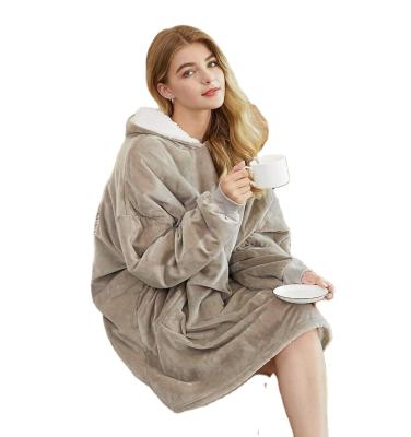 China Sale Winter Blanket Flame Retardant Warm Hoodie With Big Pocket Flannel+Sherpa Fuzzy Super Soft Tv Solid Blanket for sale