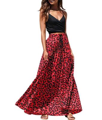 China Red Dry Cleaning Waist Leopard Print Overlength High Pleated Skirt Summer Beach Wrap Bohemian Loose Skirt for sale