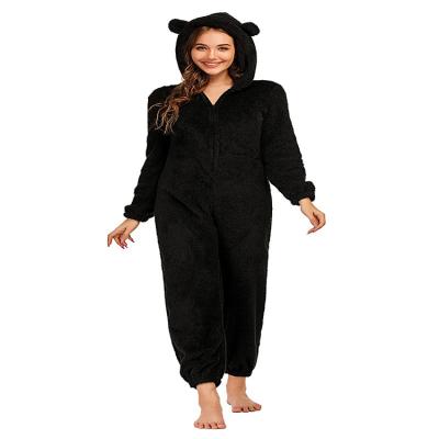 China Plus Size 2022 New Autumn And Winter Female Pajamas Family Home Service Parent-child Wear Plush Thick Plush Overalls Hooded Pajamas for sale