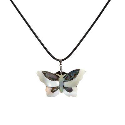 China Trendy Natural Handmade Popular Abalone Butterfly Pendant Necklace ShellCharm Fashion Jewelry Boutique for sale