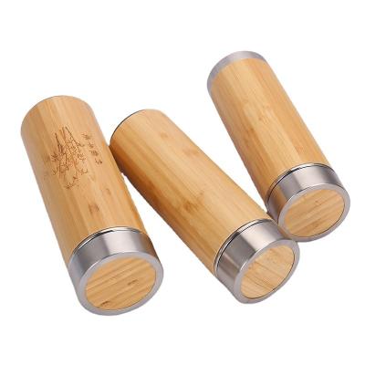 China Sustainable 500ML/17OZ Stainless Steel Natural Bamboo Water Bottle Vacuum Insulated Bamboo Infuser Thermos Wholesale for sale