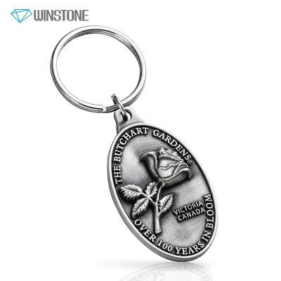 China Custom 3D Metal Alloy Rose Die Cast Keychain with Antique Pewter Key Chain for sale