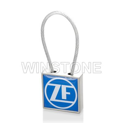 China Zinc Alloy +Leather Customized Enamel Filled Logo With Steel Cable Key Chain for sale