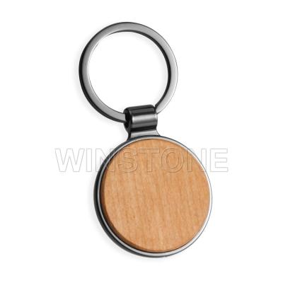 China Zinc alloy +solid wood bespoke outer wooden key ring metal disc key chain for sale