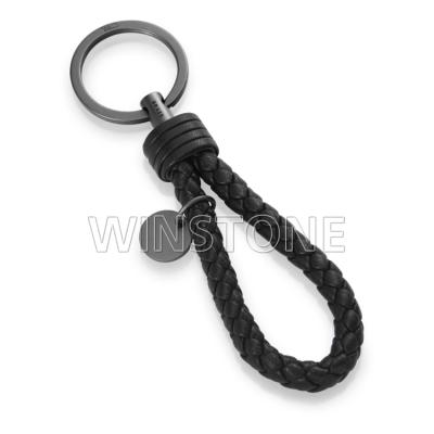 China Fashional Braided Rope Genuine Leather Key Chain With Metal Ring for sale