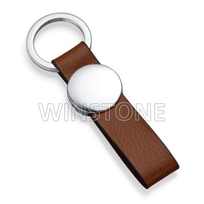 China Metal leather key chain and custom brown real leather strap for sale