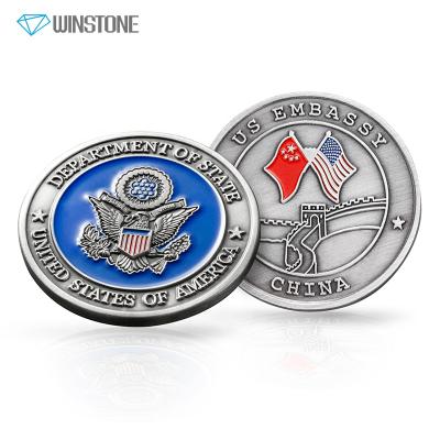 China International Custom Soft Enamel Die Cast Pewter Challenge Coins With Antique Silver Finishing For Souvenirs for sale