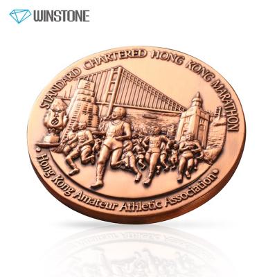 China International Custom Antique Bronze High Relief 3D Die Struck Challenge Coins For Marathon Race for sale