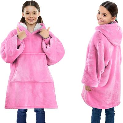 China Hot Selling Portable Sherpa Sweatshirt Blanket Plush Fleece Hoodie Throw Oversized Wearable Hooded Blanket With Pocket For Kids for sale