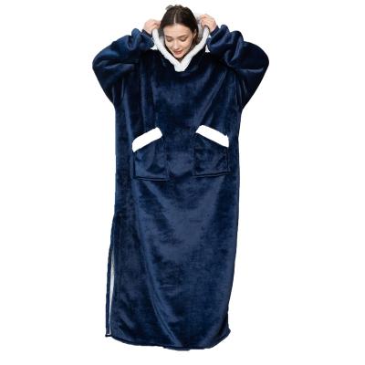 China PORTABLE factory wholesale extra long fleece sherpa oversized blanket with sleeves TV soft thick high quality blanket for sale