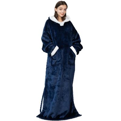 China PORTABLE Extra Long Fleece Sherpa Wearable Oversized Blanket With High Quality Soft Thick Sleeves TV Blanket for sale