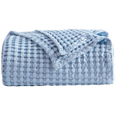 China Factory Price PORTABLE Promotion Super Soft Korean Style Cotton Weave Waffle Blanket For Bed Throw Blankets for sale