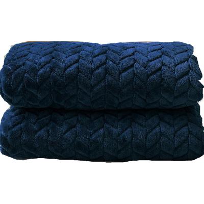 China PORTABLE factory directly supply warm double sided flannel fleece sherpa throw blanket in embossed design for sale