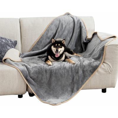 China Factory Price Pet Products Waterproof Luxury Soft Flannel Blanket Sherpa Double Layers Puppy Beds Waterproof Dog Pet Blanket for sale