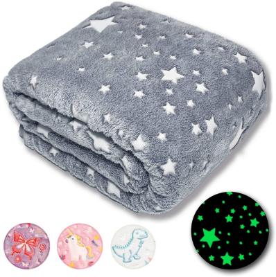 China Star Pattern Blanket Bright Sorts of PORTABLE Super Soft Flannel Blankets Glow Dark Christmas Velvet Blanket for sale