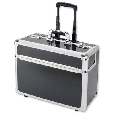 China Aluminum Cart Pilot Case Laptop Compartment 2 Locks Silver-Carbon Aluminum for sale