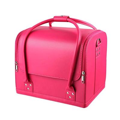 China Fashion Makeup Organizer Bag 3 Layers Makeup Train Case with Adjustable Shoulder Strap Dividers for Cosmetics Brushes Toiletries Jewelry for sale