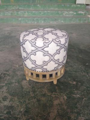 China Comfortable French Antique Upholstered Round Leather Ottoman Stool Wooden Base for sale