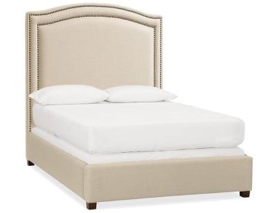 China Fabric Upholstered Curved Square Wood Upholstered Bed With Nailheads for sale