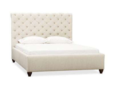 China Comfortable fabric upholstered sleigh bed with Wood upholstered headboard for sale