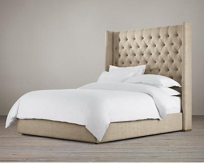 China Low / High Back Tufted Linen Fabric and wood bed with upholstered headboard for sale