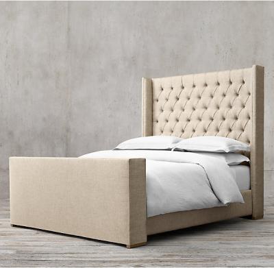 China Tufted Stof Bekleed Platformhout Bekleed Bed met Footboard Te koop