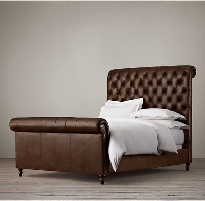 China French Vintage Chesterfield Upholstered King Leather Bed for Bedroom Furniture for sale