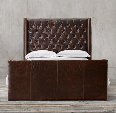 China Modern contemporary burgundy full size leather bed for home , hotel , restaurant for sale