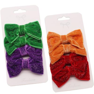 China Medium Baby Hair Clip Toddler Girls Glitter Velvet Bow Metallic Hair Clip for sale