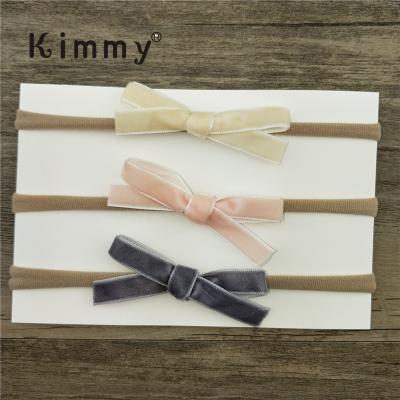 China Baby Bebes Soft Wide Simple Basic Hair Bows Velvet Nylon Headbands for sale