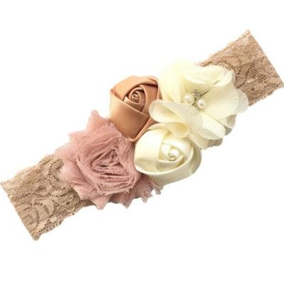 China Popular Newborn Red Soft Lace Flower Photo Prop Headband Baby Hair Bow Accessories for sale