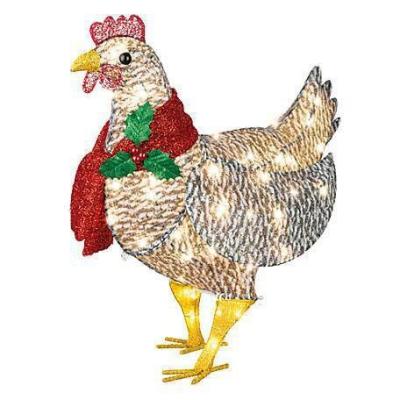 China Outdoor Lighting Chicken With Scarf Outdoor Christmas Decorations Metal Christmas Ornaments With Christmas Light Yard For Garden for sale