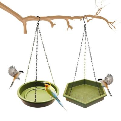 China Non-automatic outdoor garden wild bird feeders 2 on 1 bath plastic hanging tray and automatic bird feeder for sale