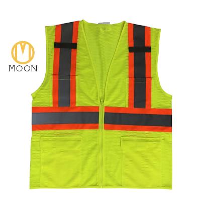 China Custom Made Yellow Reflective Mesh Hi Vis High Visibility Logo Printing Reflect Warning Orange Safety Vest With Pockets for sale