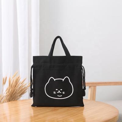 China Small Custom Black Handled Bag Cotton Drawstring for sale