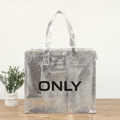 China Handled Your Logo Silver Laser Custom Woven Shopping Bag No for sale