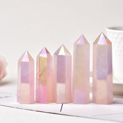 China Europe Natural Pink Crystal Tower Rose Quartz Double Point Wand For Home Decoration Crystal Tower Crafts for sale