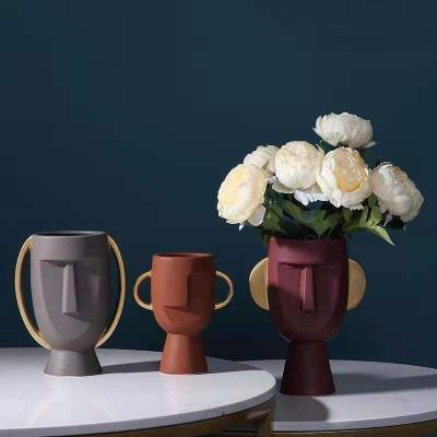 China Minimalist VILEAD Ceramic Flower Head Figurines Flower Pots Modern Face Shape Vases For Home Decor Living Room Interior Nordic Flowerpot Sculpture for sale