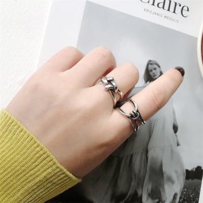 China Wholesale 925 Hiphop Girl Jewelry Sterling Silver Rings Charm Women Handmade Multilayer Geometric Girl Jewelry Vintage Party Ring Accessories for sale